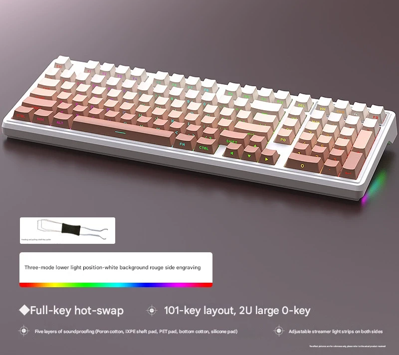 V888-ELOSUNG35506-202507021021-00 Tri-Mode RGB Mechanical Gaming Keyboard - 102-Key, Hot-Swappable, 4000mAh Battery, 5-Layer Sound Dampening(Rouge on white) - Image 1