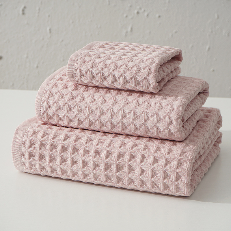 V888-ELOSUNG35603-202507070955-00 Luxurious 100% Cotton Waffle Weave Towel Set - 3-Piece Absorbent, Quick-Drying & Soft(Pink) - Image 1