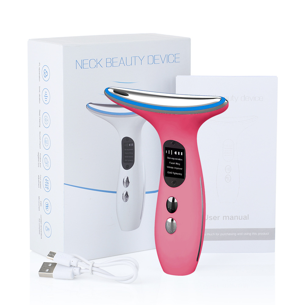 V888-ELOSUNG35642-202507100940-00 Multi-Function Neck & Face Beauty Device - 4-in-1 LED Light Therapy, EMS Lifting & Anti-Wrinkle Massager(pink) - Image 1