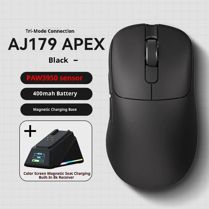 Tri-Mode Wireless Gaming Mouse with 8000Hz Polling Rate, PAW3950 Sensor & Magnetic Charging Dock(black)