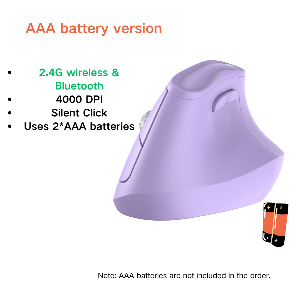 V888-ELOSUNG35705-202507160946-00 Ergonomic Vertical Mouse - Multi-Device Bluetooth5.0 & 2.4G Wireless, Adjustable DPI, Silent Click(Purple) - Image 1