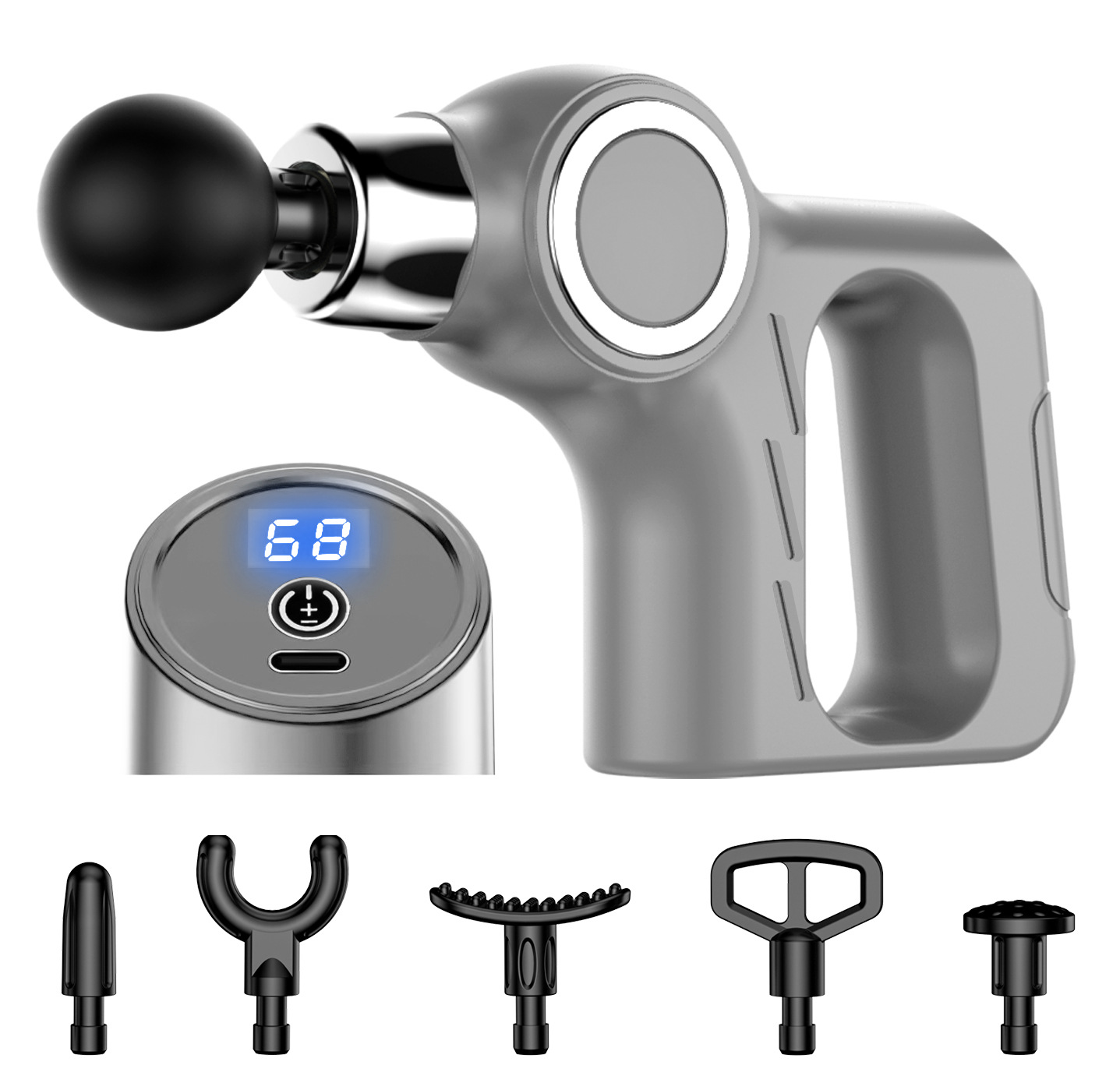 V888-ELOSUNG35774-202507281654-00 Professional Deep Tissue Percussion Massage Gun - 30 Speeds, 6 Heads & LCD Touch Screen(grey) - Image 1