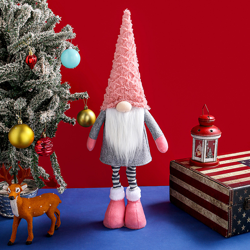 V888-ELOSUNG35792-202507301012-00 Retractable Leg Christmas Gnome Plush - Adjustable Standing Holiday Decoration(pink) - Image 1