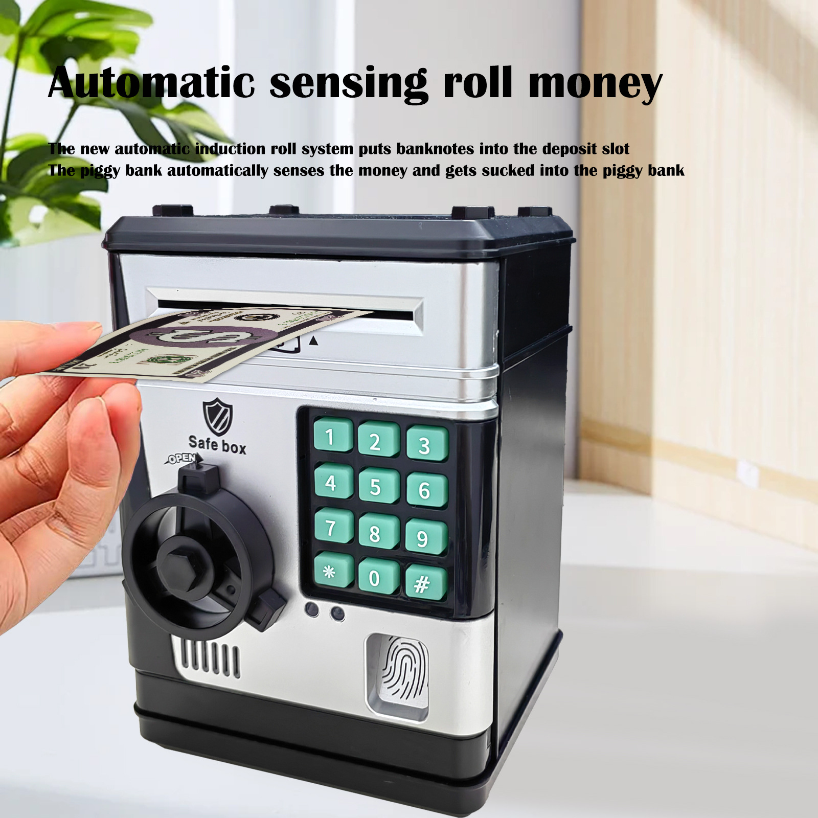 V888-ELOSUNG35819-202508041420-00 Electronic Piggy Bank Safe Box for Kids - Automatic Bill & Coin Bank with Password Protection, Music & Lights(black) - Image 1