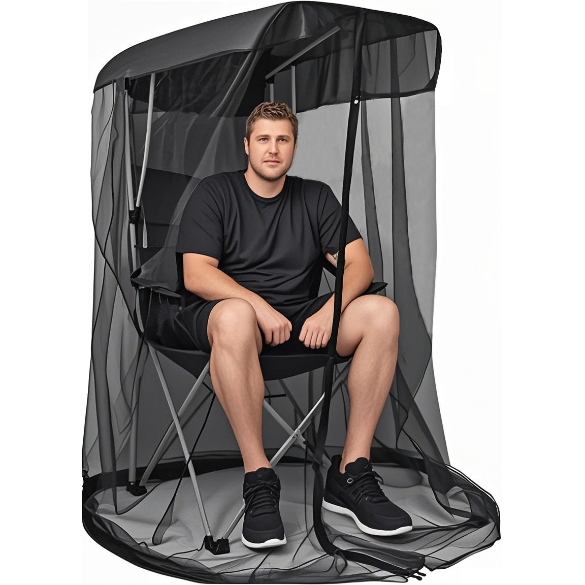 Portable Outdoor Chair Cover with Mosquito Net & Sun Canopy - UV & Water-Resistant Shelter for Camping & Fishing(black 205*125*205CM)