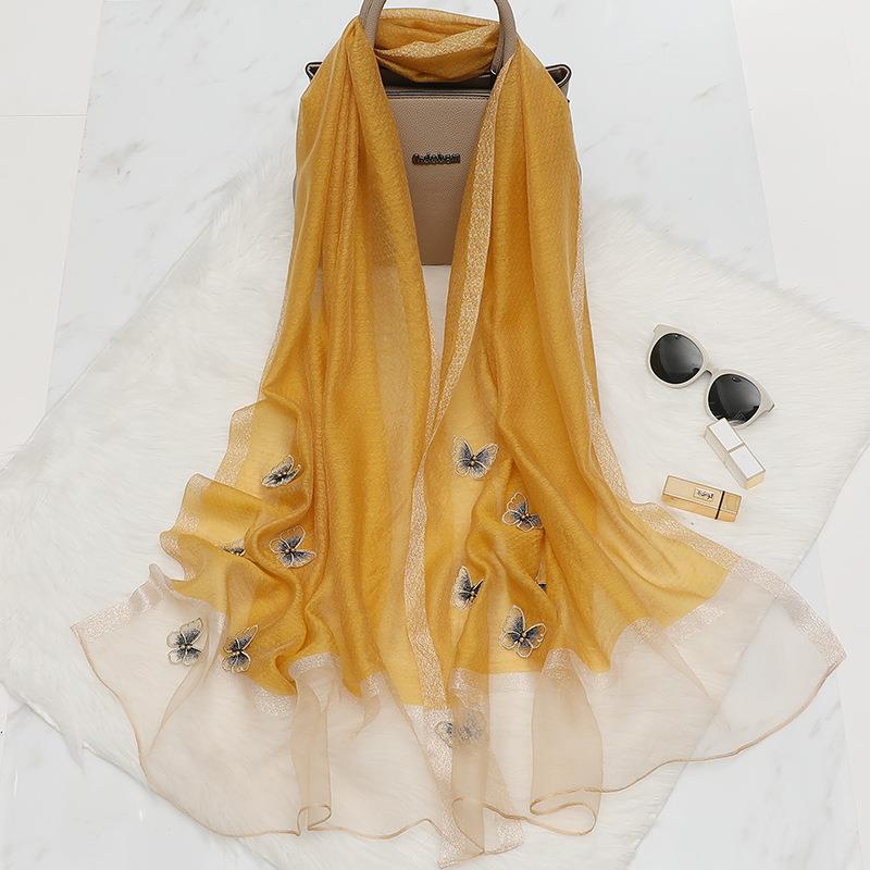 V888-ELOSUNG35865-202508121535-00 Elegant Butterfly Embroidered Scarf Shawl - Large Soft Silk Blend Wrap for Women(Yellow) - Image 1