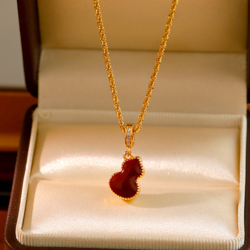 V888-ELOSUNG35892-202508191021-00 Elegant Gourd Pendant Necklace with Adjustable Textured Chain - Lucky Calabash Jewelry for Women(red) - Image 1