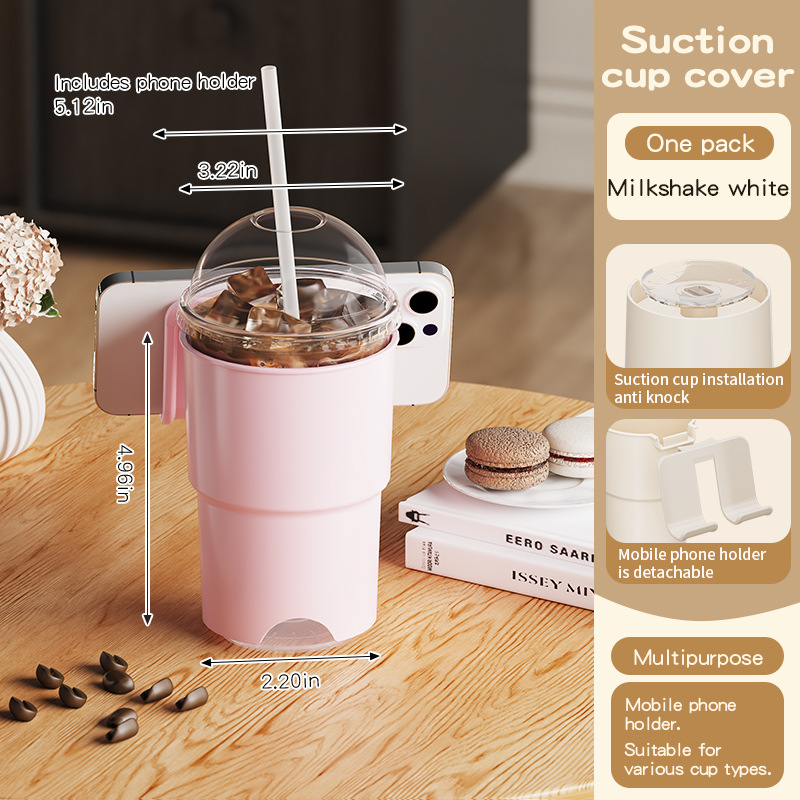 V888-ELOSUNG35963-202509021445-00 Multi-Purpose Anti-Spill Cup Holder with Suction Base & Detachable Phone Stand(pink) - Image 1