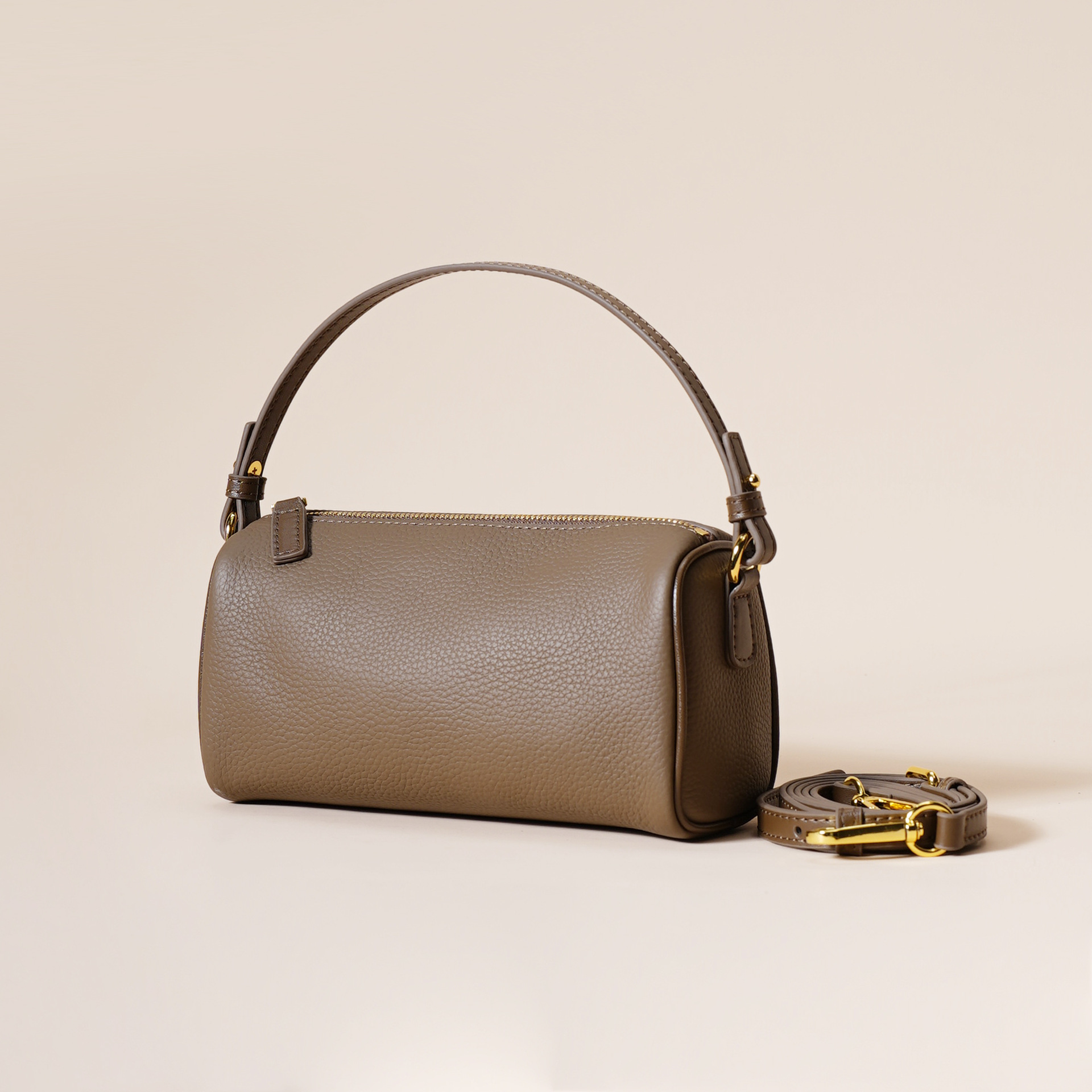 V888-ELOSUNG35968-202509031115-00 Genuine Leather Boston Bag - Mini Barrel Crossbody & Top Handle Purse(grey) - Image 1