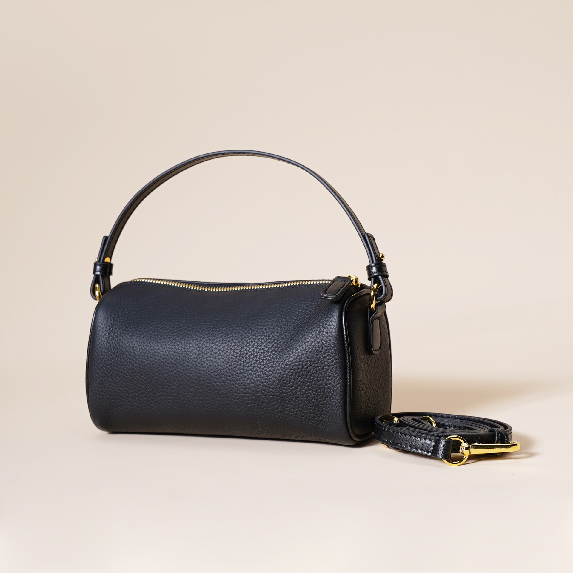 V888-ELOSUNG35969-202509031118-00 Genuine Leather Boston Bag - Mini Barrel Crossbody & Top Handle Purse(black) - Image 1