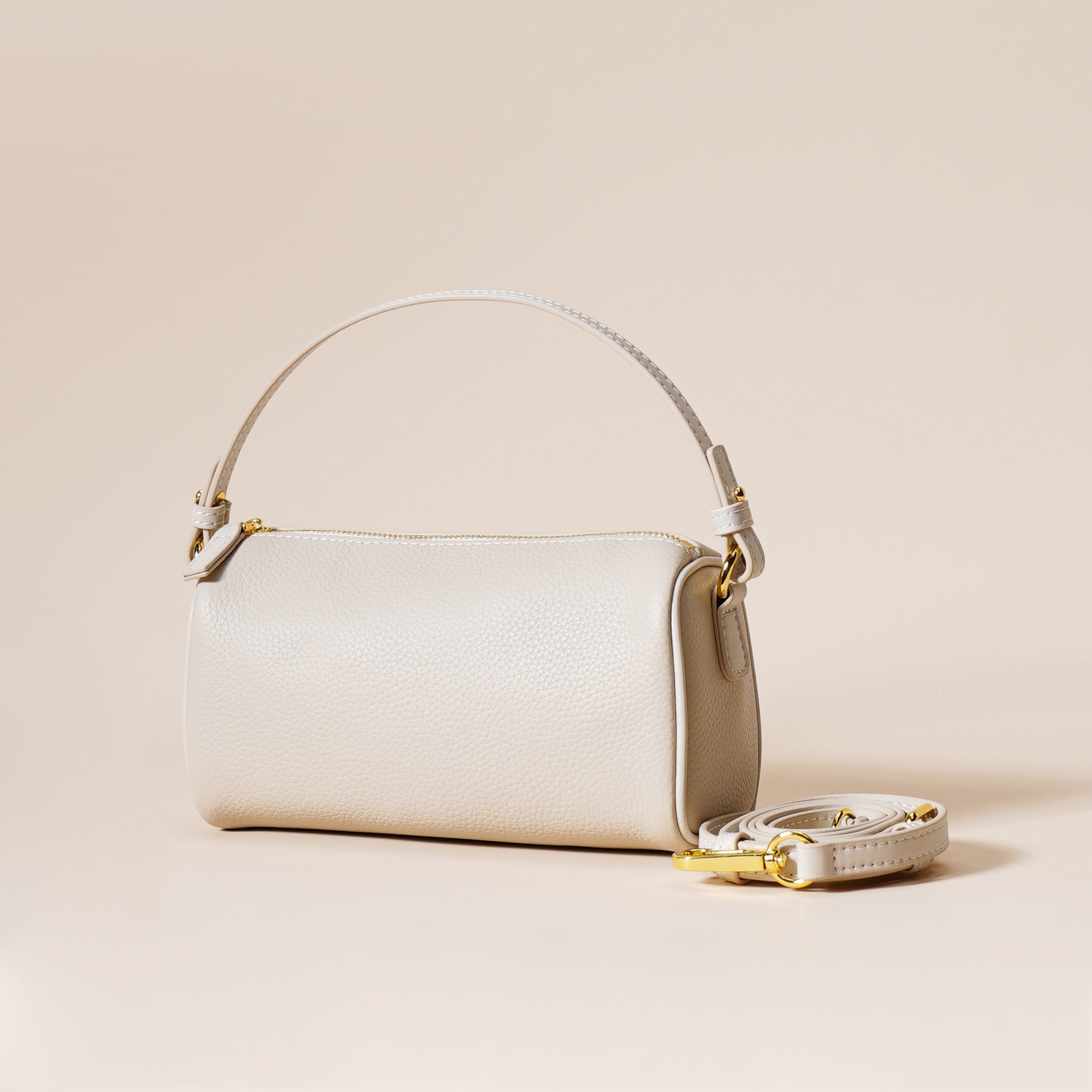 V888-ELOSUNG35970-202509031118-00 Genuine Leather Boston Bag - Mini Barrel Crossbody & Top Handle Purse(white) - Image 1