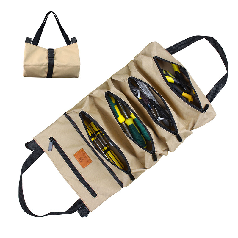 V888-ELOSUNG35994-202509081031-00 Heavy-Duty Canvas Tool Roll Up Bag & Organizer Tote - Multi-Pocket Wrench & Tool Pouch(Khaki) - Image 1