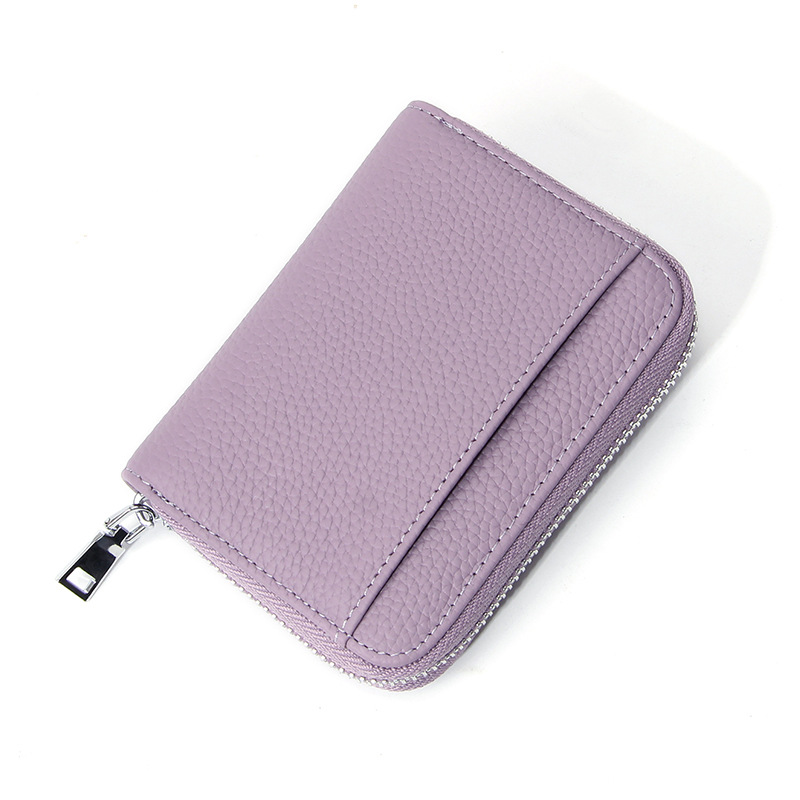 V888-ELOSUNG35996-202509081110-00 Genuine Leather RFID Blocking Accordion Card Holder & Coin Purse - Large Capacity Zip Wallet(purple) - Image 1