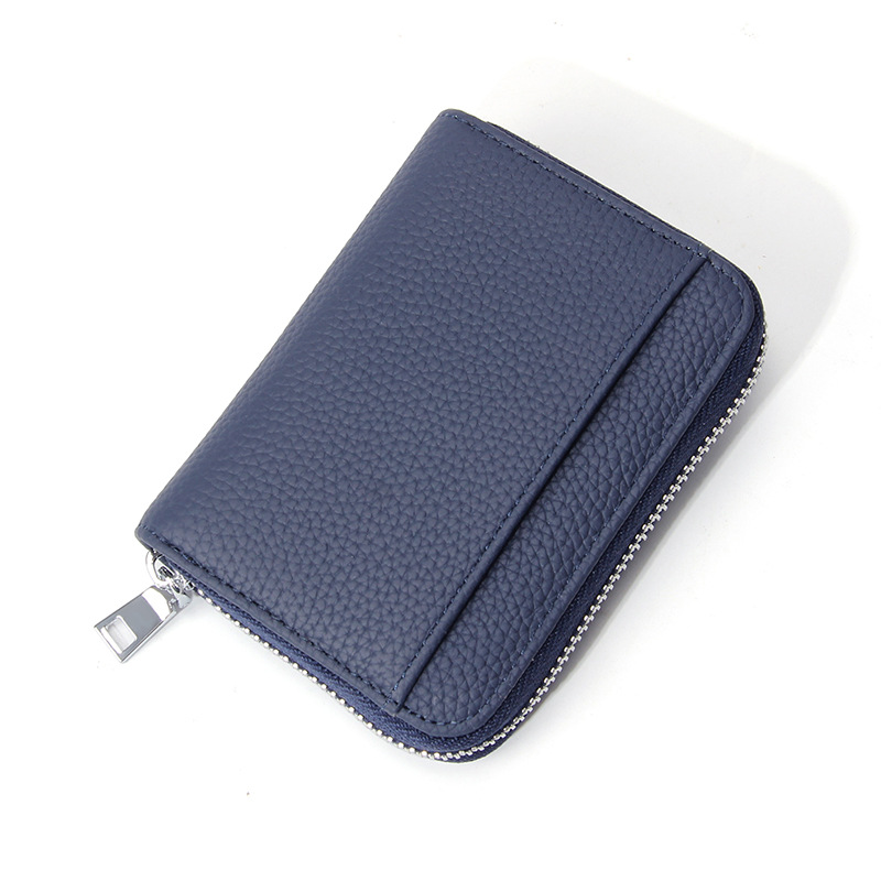 V888-ELOSUNG35997-202509081110-00 Genuine Leather RFID Blocking Accordion Card Holder & Coin Purse - Large Capacity Zip Wallet(blue) - Image 1
