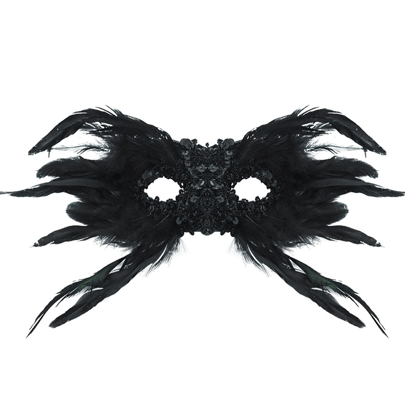 V888-ELOSUNG36000-202507180921-00 Black Mysterious Gothic Feather Masquerade Mask - Black Angel Wing Venetian Party Costume - Image 1