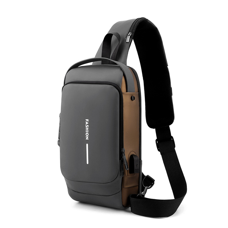 V888-ELOSUNG36008-202507211312-00 Grey and Brown Men's Anti-Theft Crossbody Sling Bag with USB Charging Port & Combination Lock - Image 1