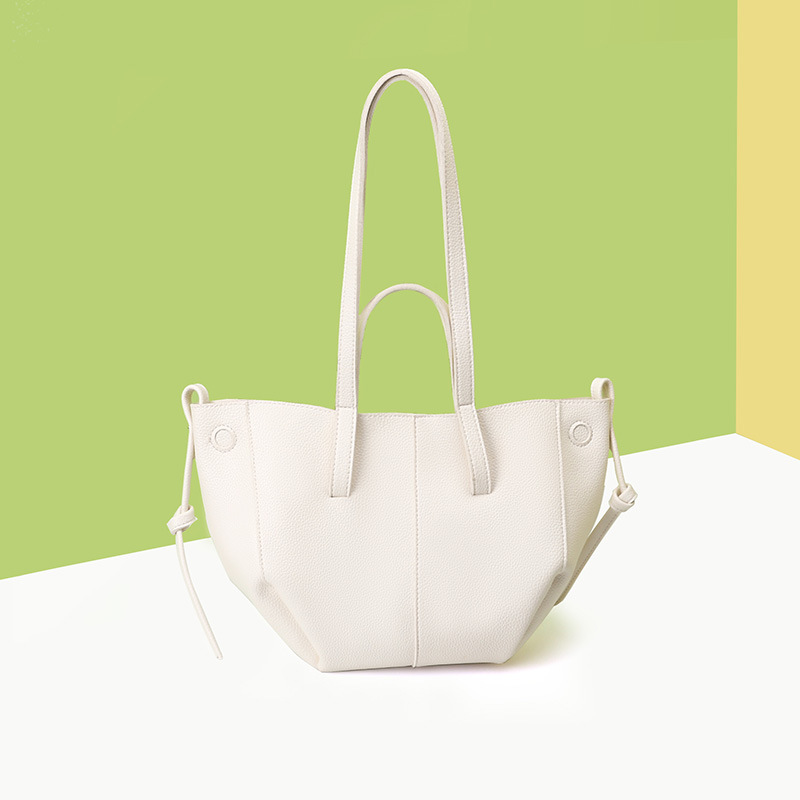 V888-ELOSUNG36070-202507281655-00 White Chic Minimalist PU Leather Tote Bag - Women's Versatile Shoulder Handbag with Contrast Stitching - Image 1