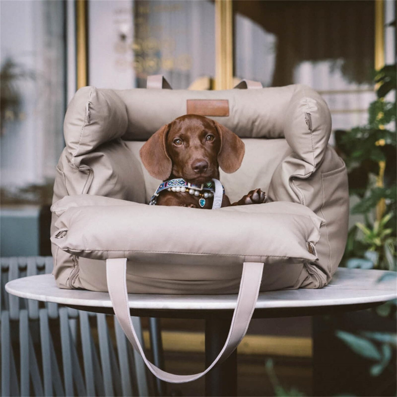 V888-ELOSUNG36101-202507301017-00 Grey Premium Plush Pet Booster Car Seat - Portable Dog Travel Bed with Non-Slip Base - Image 1