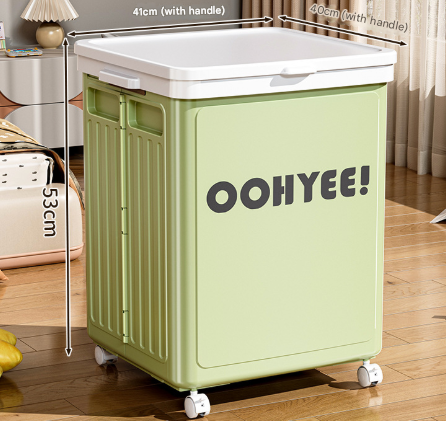 V888-ELOSUNG36119-202508041442-00 Light Green Large Foldable Storage Box with Lid and Wheels - Heavy Duty Collapsible Toy Organizer Bin - Image 1