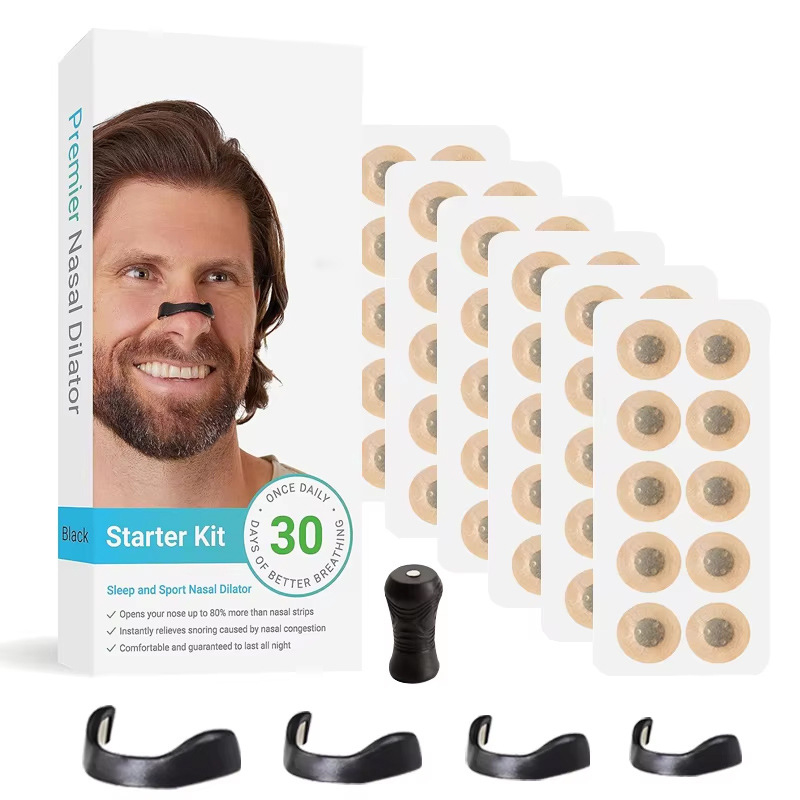 V888-ELOSUNG36186-202508071510-00 Black Round Anti-snoring Patch Set (30 Pairs of patches) Magnetic Nasal Dilator Kit for Snoring Relief - Reusable Multi-Size Sleep & Sport Breathing Aid - Image 1