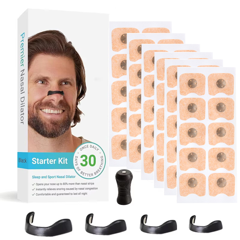V888-ELOSUNG36187-202508071510-00 Black Square Anti-snoring Patch Set (30 Pairs of patches) Magnetic Nasal Dilator Kit for Snoring Relief - Reusable Multi-Size Sleep & Sport Breathing Aid - Image 1