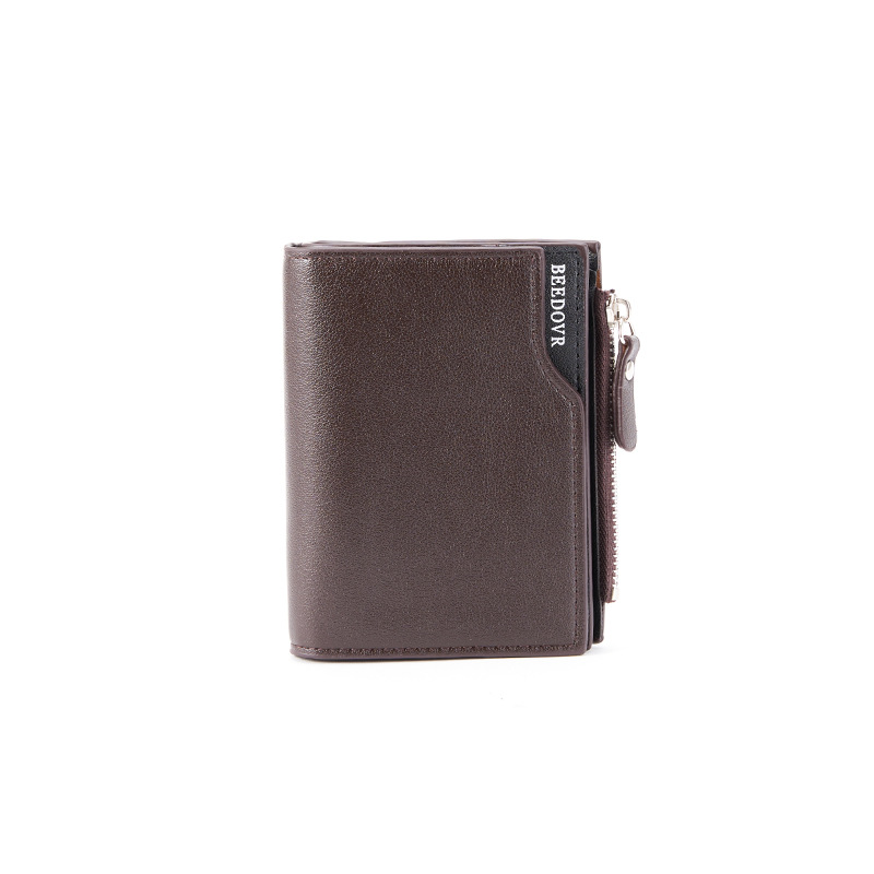 V888-ELOSUNG36226-202508121531-00 Brown Men's Slim Vertical Bifold Wallet - PU Leather Card Holder with Zipper Coin Pocket and ID Window - Image 1