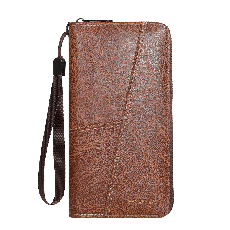 V888-ELOSUNG36231-202508121531-00 Brown Men's Long Zipper Wallet Clutch - PU Leather Wristlet with Phone and Card Slots - Image 1
