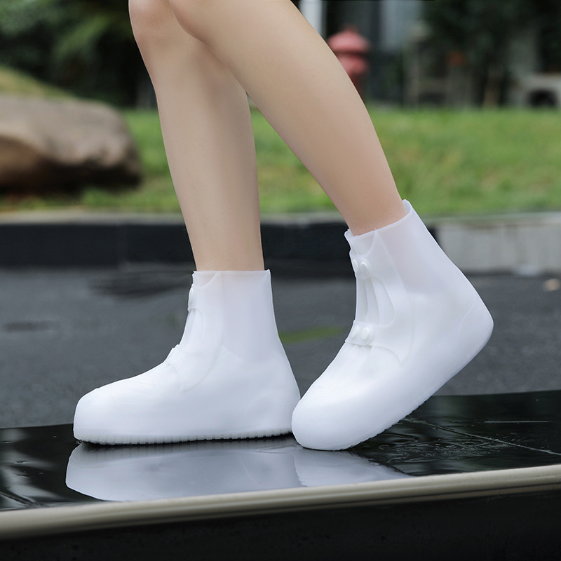 V888-ELOSUNG36239-202508131412-00 2 Pcs Size M White Reusable Waterproof Shoe Covers - Heavy Duty Non-Slip Rain Boot Protectors - Image 1