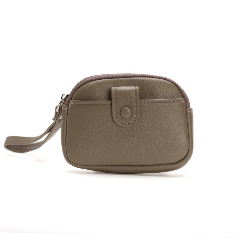 V888-ELOSUNG36280-202508141915-00 Taupe Womens Compact PU Leather Coin Purse - Stylish Mini Wallet Wristlet with Card Holder and Key Ring - Image 1
