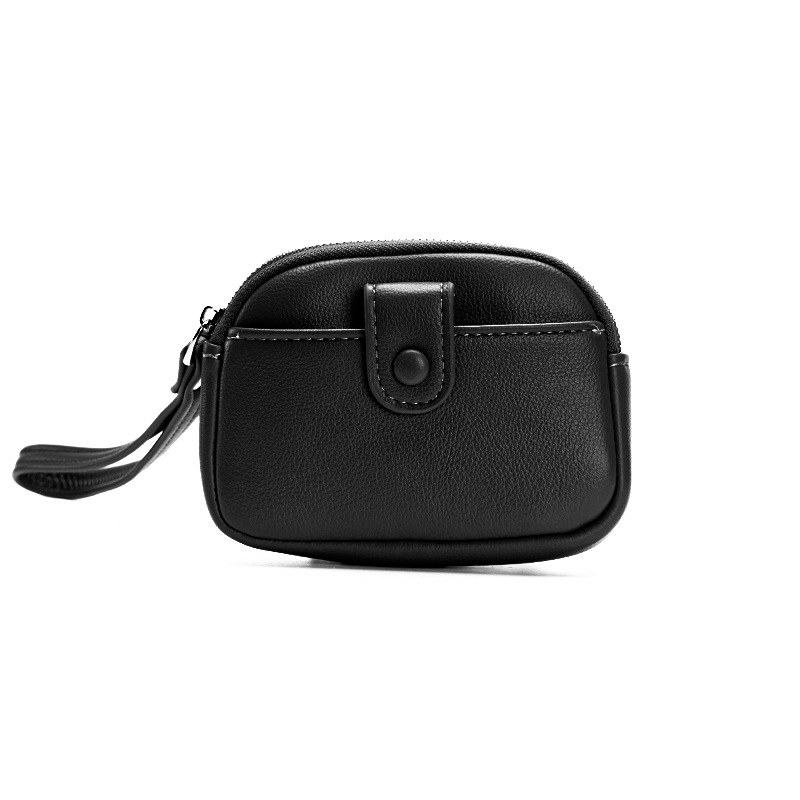 V888-ELOSUNG36281-202508141915-00 Black Womens Compact PU Leather Coin Purse - Stylish Mini Wallet Wristlet with Card Holder and Key Ring - Image 1