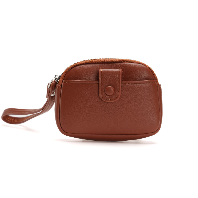 V888-ELOSUNG36284-202508141915-00 Brown Womens Compact PU Leather Coin Purse - Stylish Mini Wallet Wristlet with Card Holder and Key Ring - Image 1