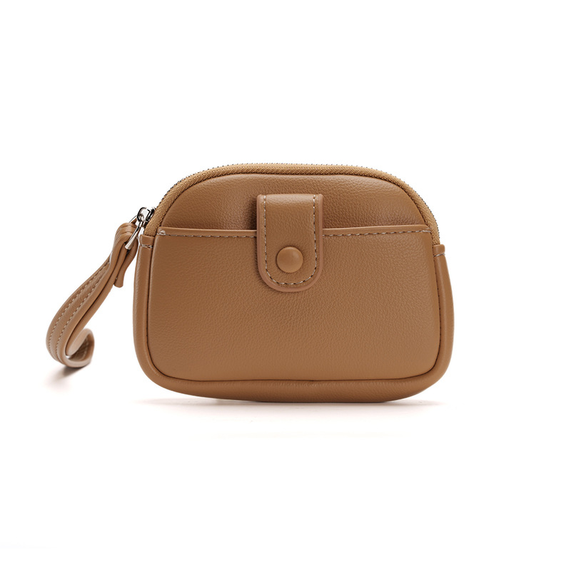 V888-ELOSUNG36285-202508141915-00 Khaki Womens Compact PU Leather Coin Purse - Stylish Mini Wallet Wristlet with Card Holder and Key Ring - Image 1