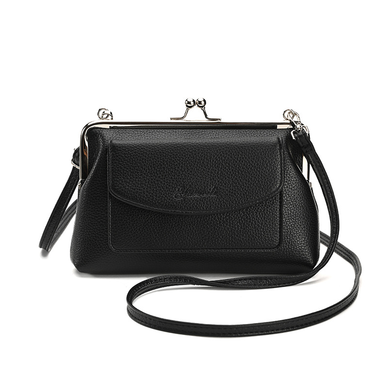 V888-ELOSUNG36293-202508191020-00 Black Women's Vintage Kiss Lock Crossbody Bag - PU Leather Clutch Purse with Detachable Strap - Image 1
