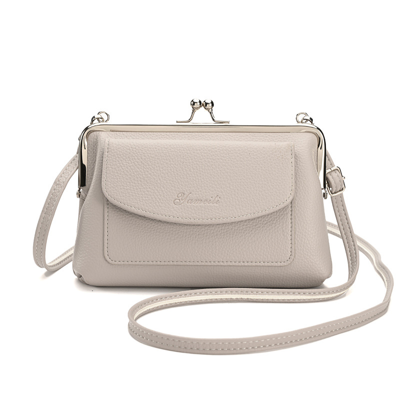 V888-ELOSUNG36294-202508191020-00 Taupe Women's Vintage Kiss Lock Crossbody Bag - PU Leather Clutch Purse with Detachable Strap - Image 1