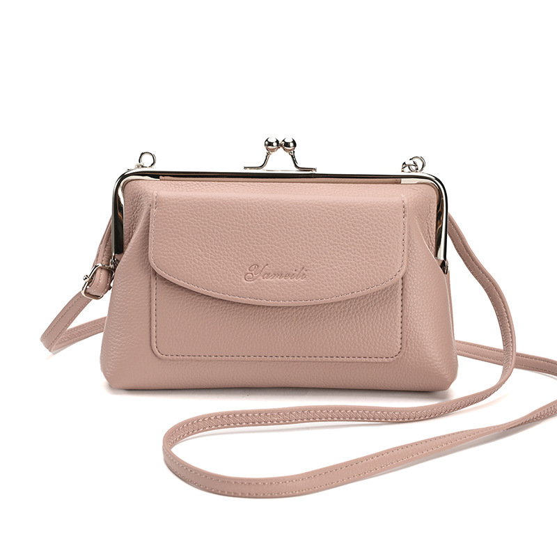 V888-ELOSUNG36295-202508191020-00 Pink Women's Vintage Kiss Lock Crossbody Bag - PU Leather Clutch Purse with Detachable Strap - Image 1