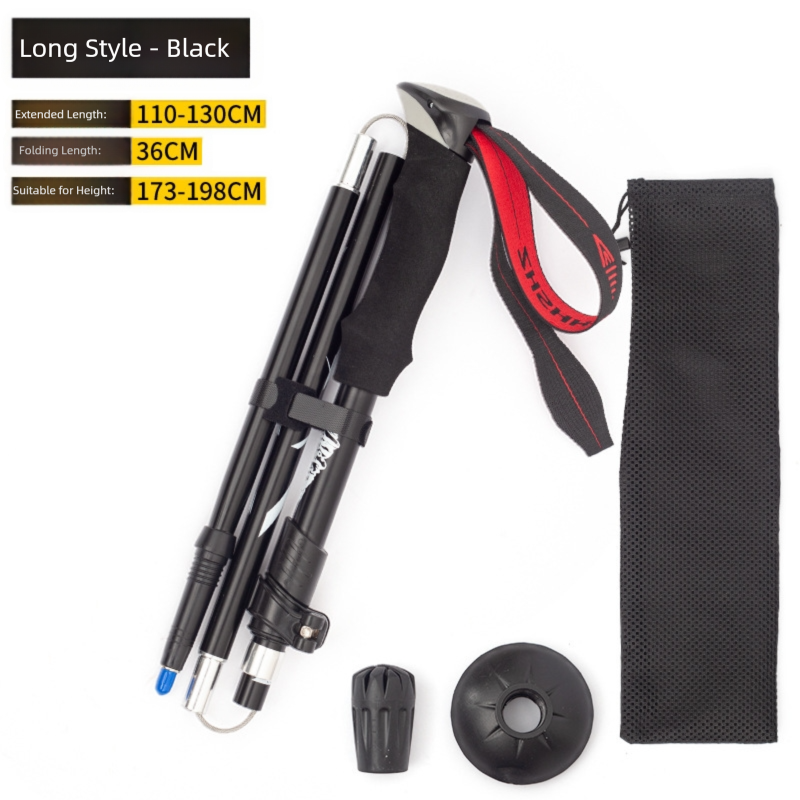 V888-ELOSUNG36300-202508191011-00 Long Black Ultralight Foldable Hiking Pole - Adjustable Aluminium Trekking Stick with EVA Grip for Outdoor Walking & Climbing - Image 1