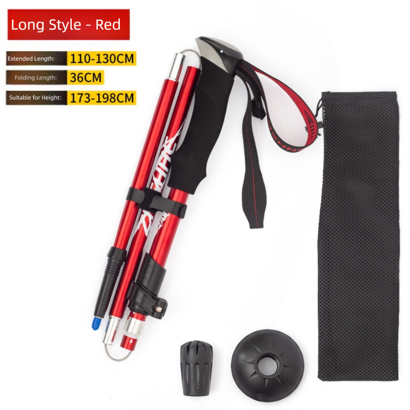 V888-ELOSUNG36302-202508191012-00 Long Red Ultralight Foldable Hiking Pole - Adjustable Aluminium Trekking Stick with EVA Grip for Outdoor Walking & Climbing - Image 1