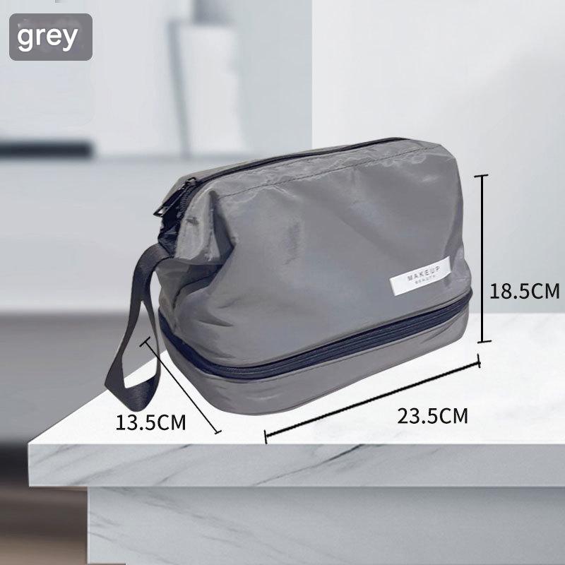 V888-ELOSUNG36327-202508191031-00 Grey Chic Dual-Compartment Makeup & Toiletry Bag - Large Capacity Travel Organizer with Brush Holder - Image 1