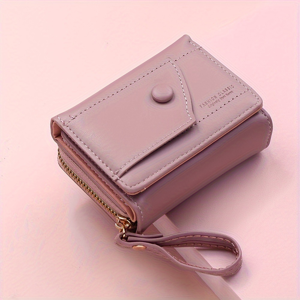 V888-ELOSUNG36336-202508191035-00 Purple Chic Compact Trifold Wallet for Women - PU Leather Card Holder with Zipper Coin Purse & Wristlet Strap - Image 1