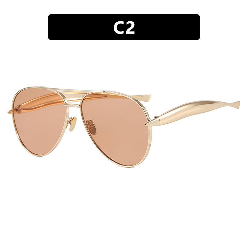 V888-ELOSUNG36371-202509011510-00 Style C2 Gold Frame Orange Lenses Chic Oversized Aviator Sunglasses - Retro Metal Frame with UV400 Protection for Women - Image 1