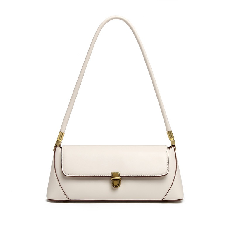 V888-ELOSUNG36410-202509050920-00 Beige Elegant Vintage Baguette Shoulder Bag - Chic PU Leather Underarm Purse with Gold Clasp - Image 1
