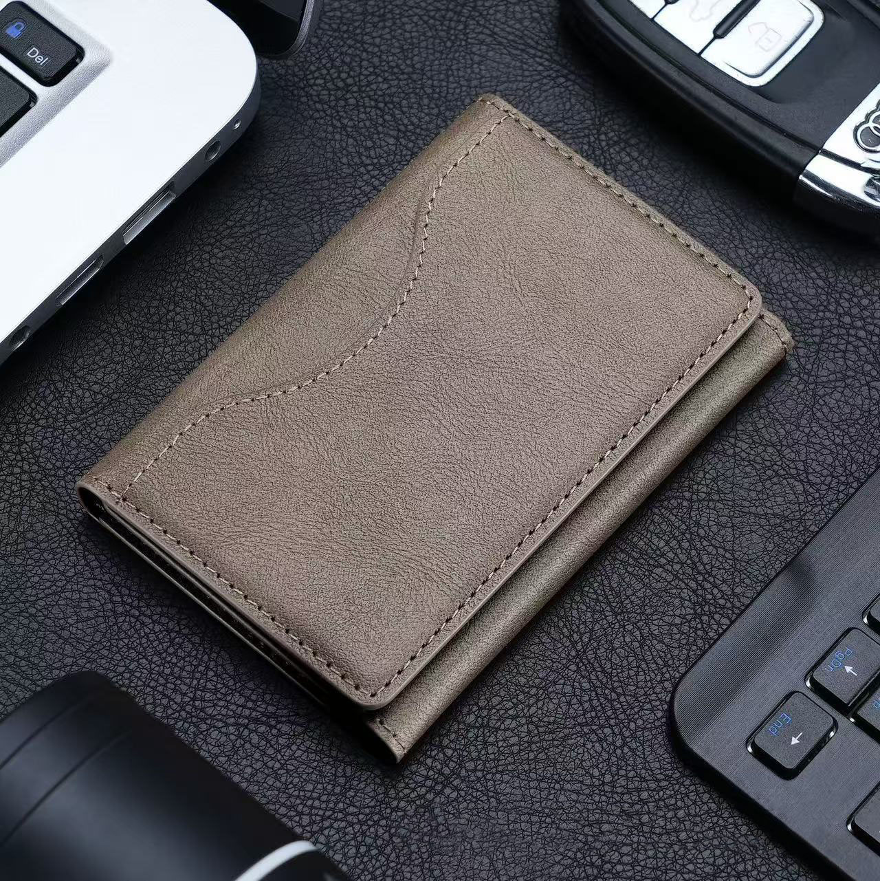 V888-ELOSUNG36427-202509081037-00 Khaki 3-in-1 Magnetic Wallet for MagSafe - Slim PU Leather Card Holder with Kickstand - Image 1
