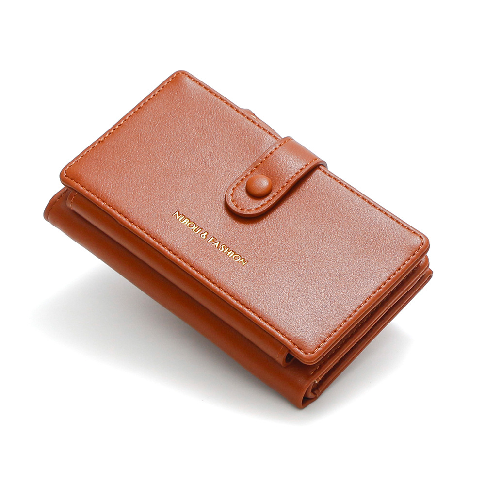 V888-ELOSUNG36444-202509091017-00 Light Brown Compact Bifold Wallet for Women - High Capacity PU Leather Purse with Zipper Coin Pocket - Image 1
