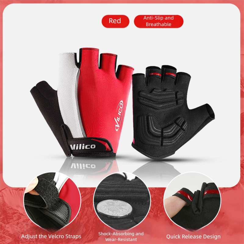 V888-ELOSUNG36461-202509091721-00 Size L Red Padded Half-Finger Cycling Gloves - Breathable Shock-Absorbing Workout Gloves for Gym & Fitness - Image 1