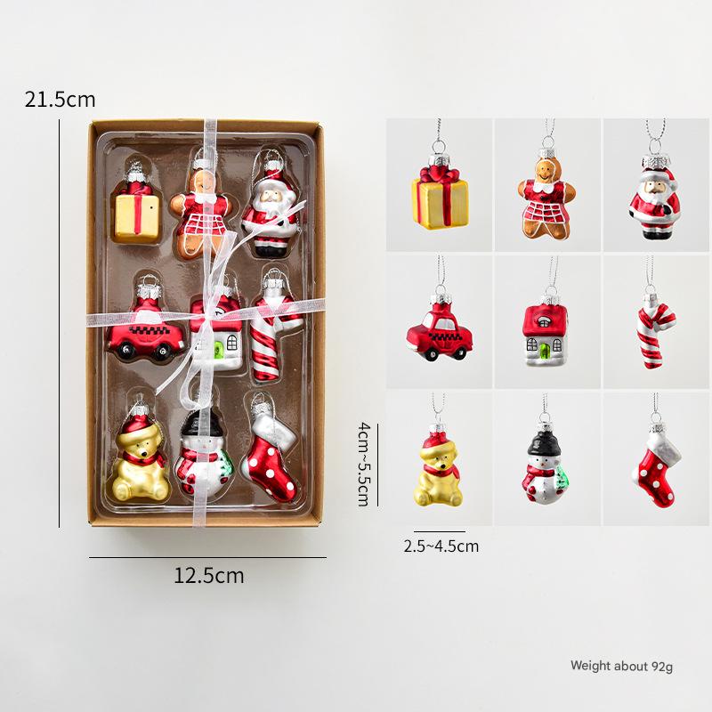 V888-ELOSUNG36511-202509220945-00 Style B Colorful Whimsical Miniature Glass Christmas Ornament Set - 9pc Retro Holiday Collection - Image 1