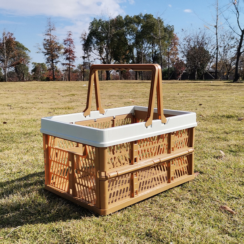 V888-ELOSUNG37006-202509091016-00 Large Collapsible Storage Basket with Handles - Portable Folding Crate for Shopping, Picnics & Car Trunk(Brown ) - Image 1