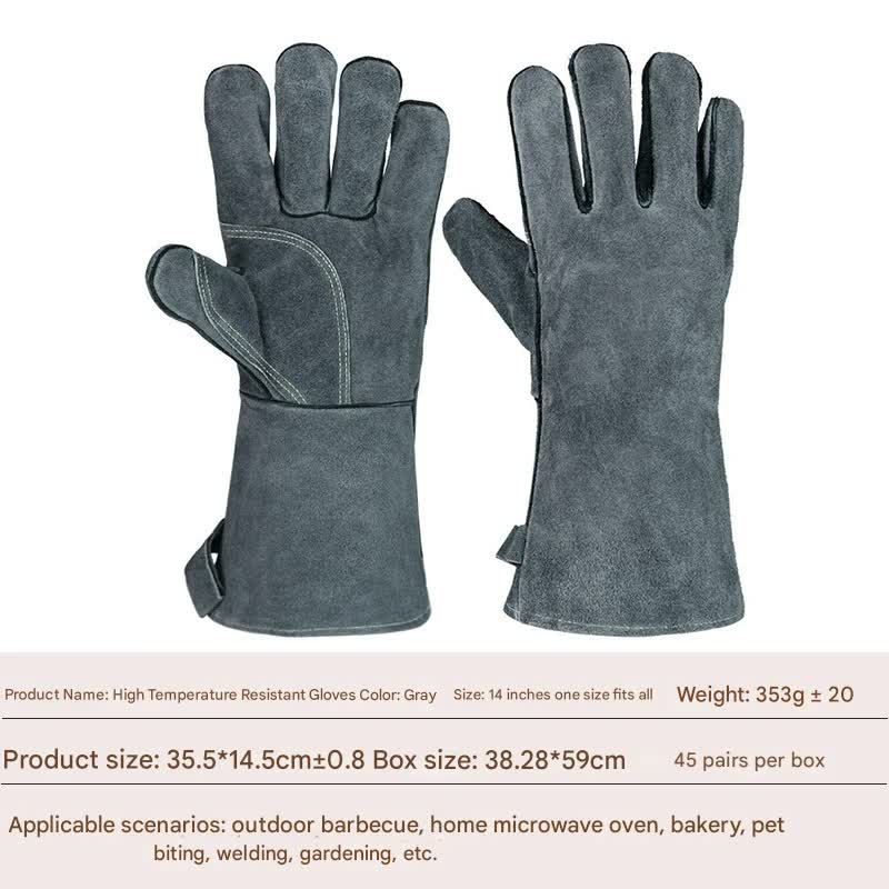 V888-ELOSUNG37039-202509220940-00 Heavy-Duty Leather Heat Resistant Gloves - 500°C BBQ, Welding & Oven Mitts with Long Cuffs(grey) - Image 1