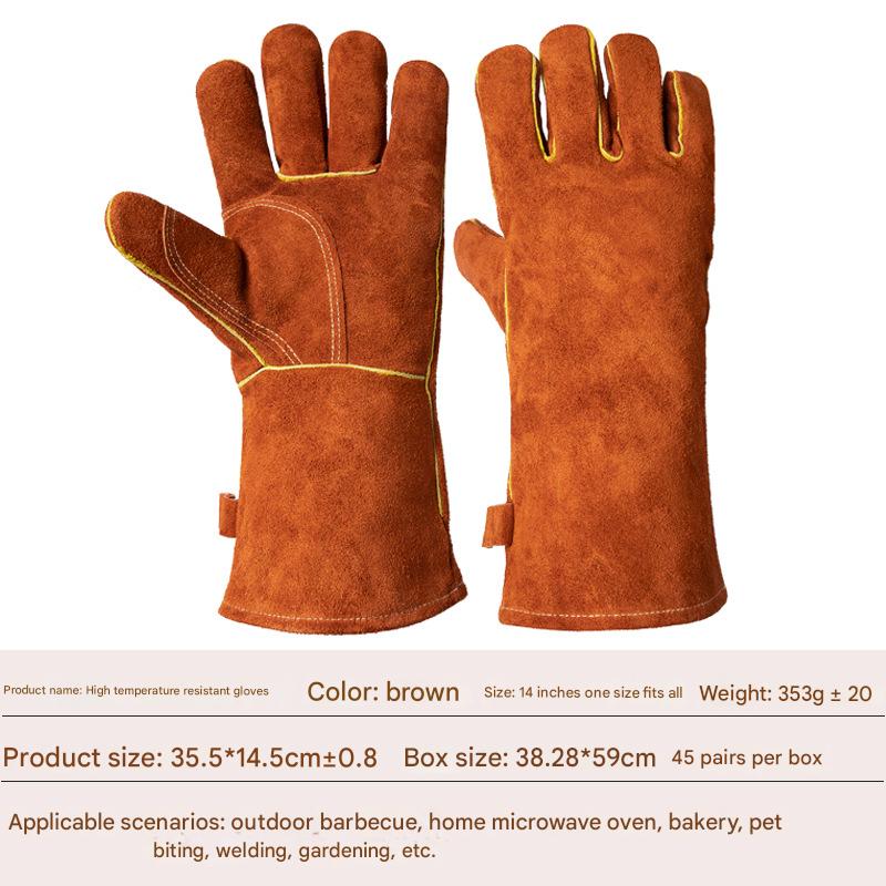 V888-ELOSUNG37041-202509220940-00 Heavy-Duty Leather Heat Resistant Gloves - 500°C BBQ, Welding & Oven Mitts with Long Cuffs(brown) - Image 1