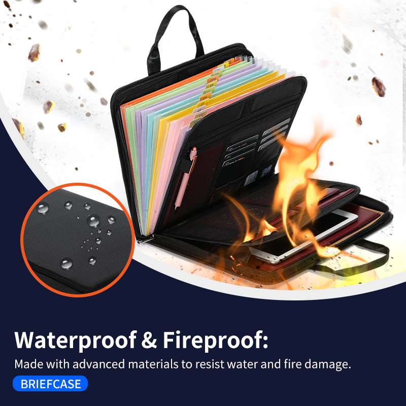 V888-ELOSUNG37059-202509220942-00 Fireproof & Waterproof Expanding File Folder Organizer with Zipper - Large Capacity Document Safe Bag(Black with handle model) - Image 1
