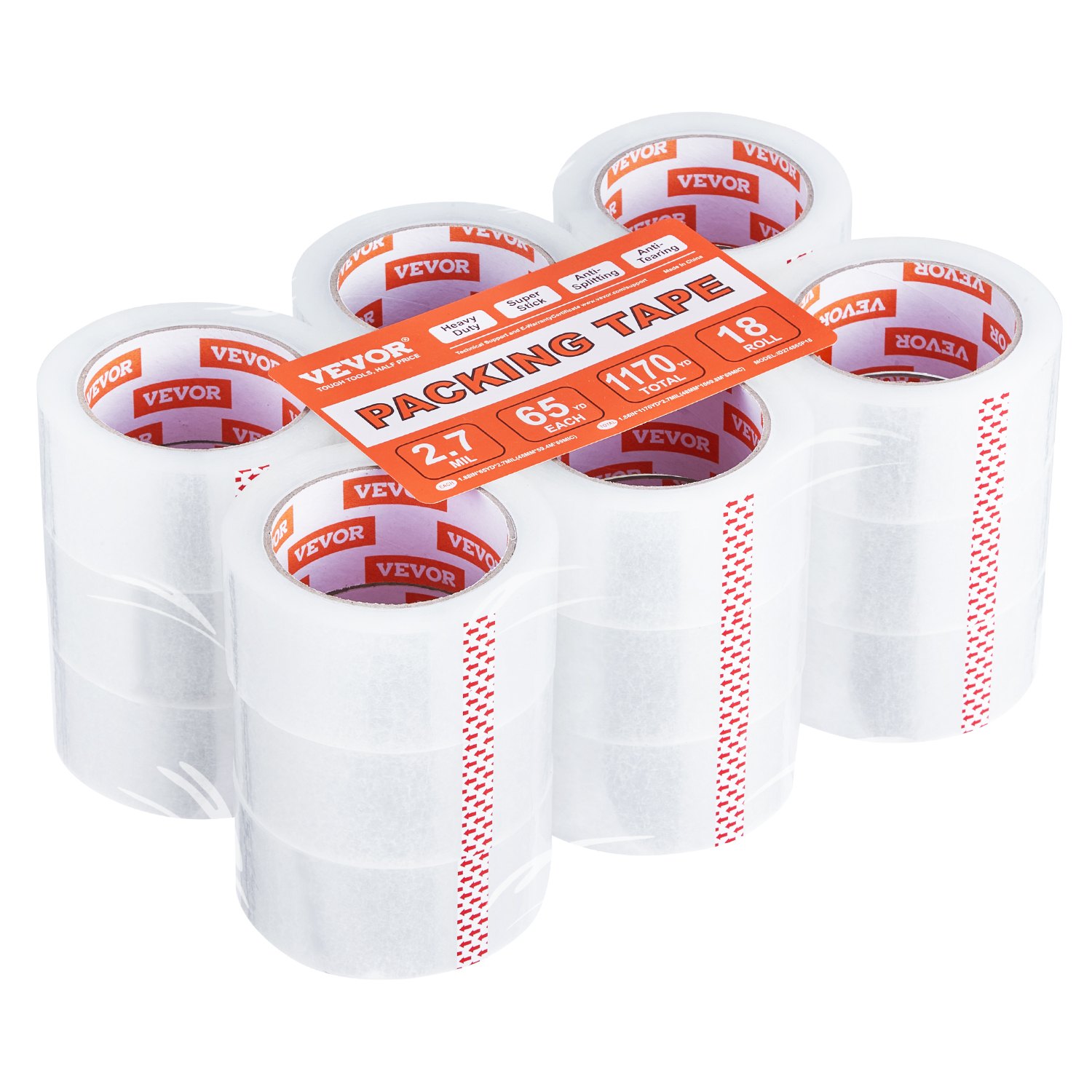 V952-3YCXFXJDTM18YGD8MV0-202507141530-00 VEVOR Packing Tape 18 Rolls 65 Yards Heavy Duty Clear Packing Tapes 2.7 Mil - Image 1